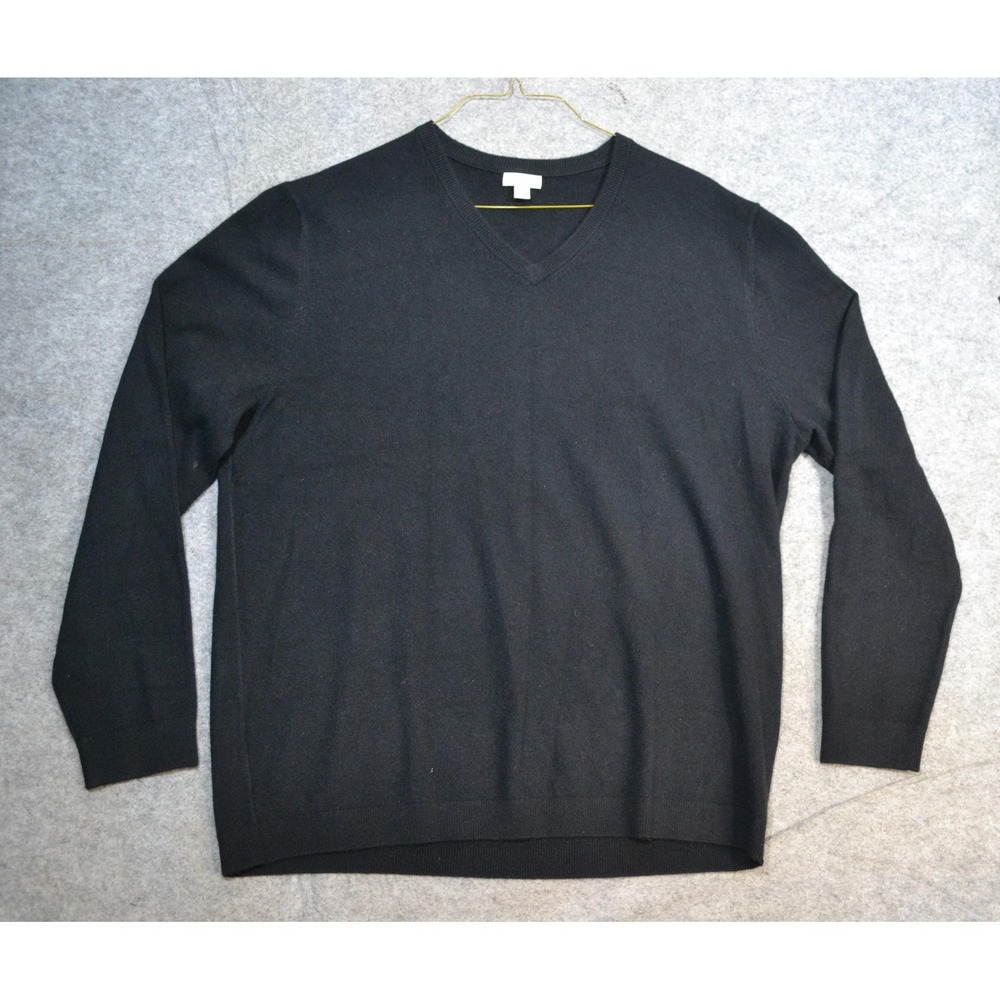 Garnet Hill Cashmere Sweater Womens XL Black V-Neck Knit Lightweight Pullover